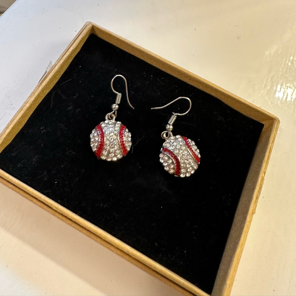 Cute baseball earrings!  Red accents.